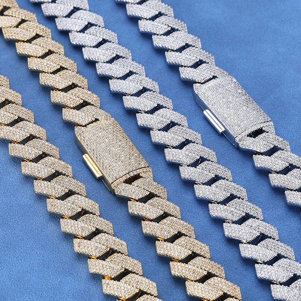 15mm Iced Out Cut Cuban Chain Necklace Quad Row Zircon - CaratixJewelry